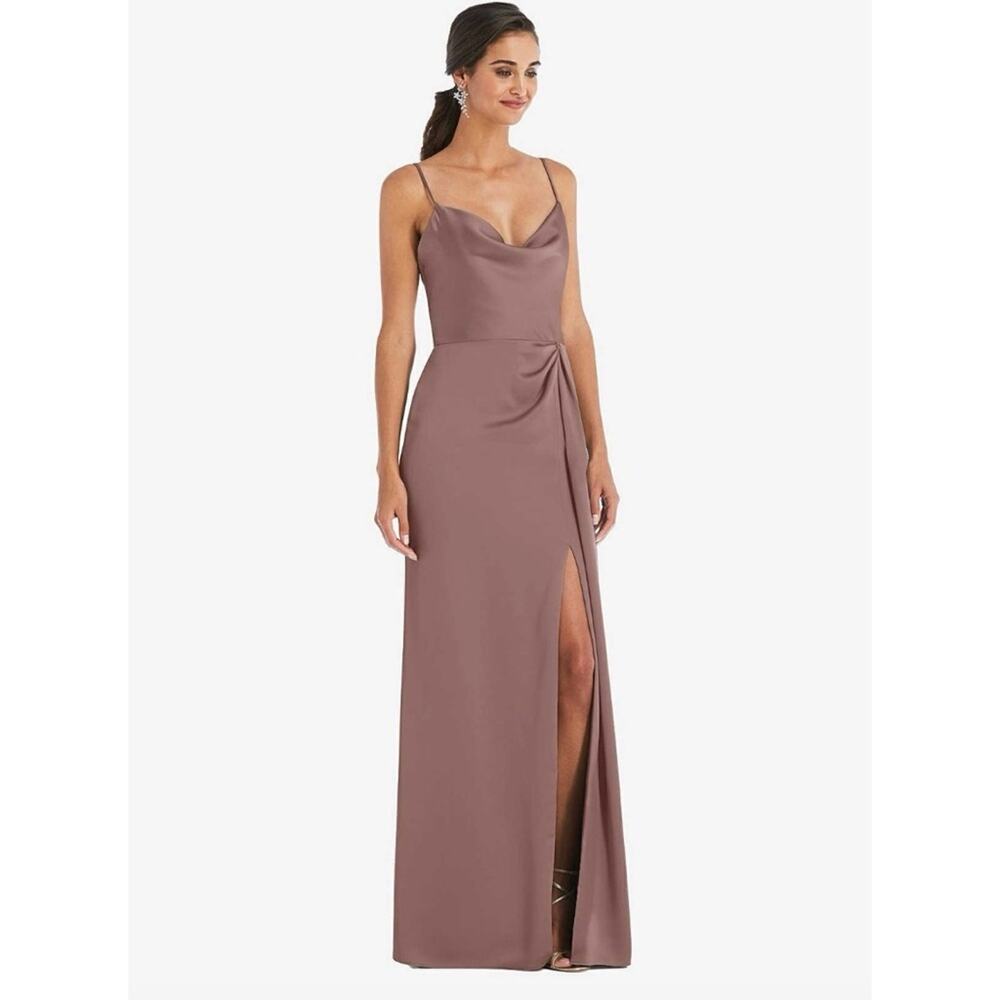 Dessy Collection Cowl-Neck Draped Wrap Maxi Dress w/ Slit Women's 2 Sienna $242